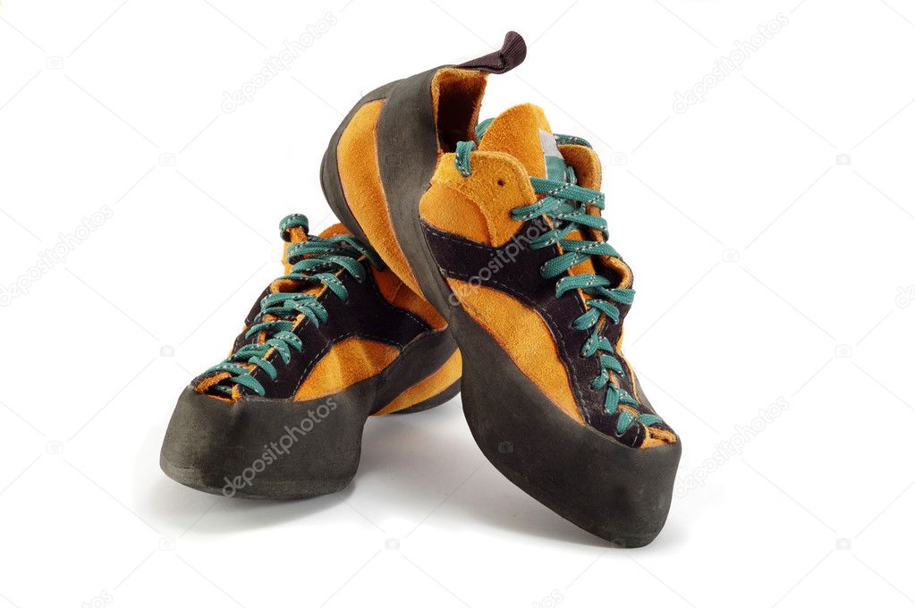 Orange boots for climbing sport