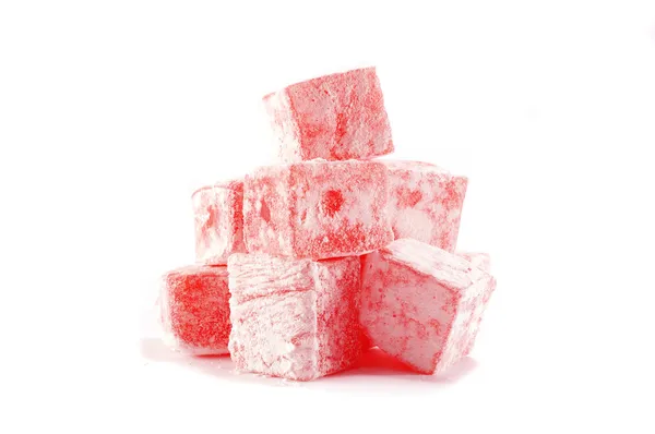 stock image Sweet pieces of turkish delight on white background