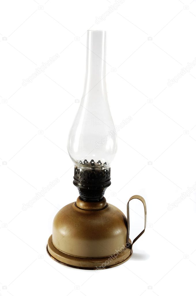 Old dirty kerosene lamp on white background