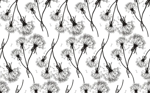 Black dandelions seamless vector texture — Stock Vector