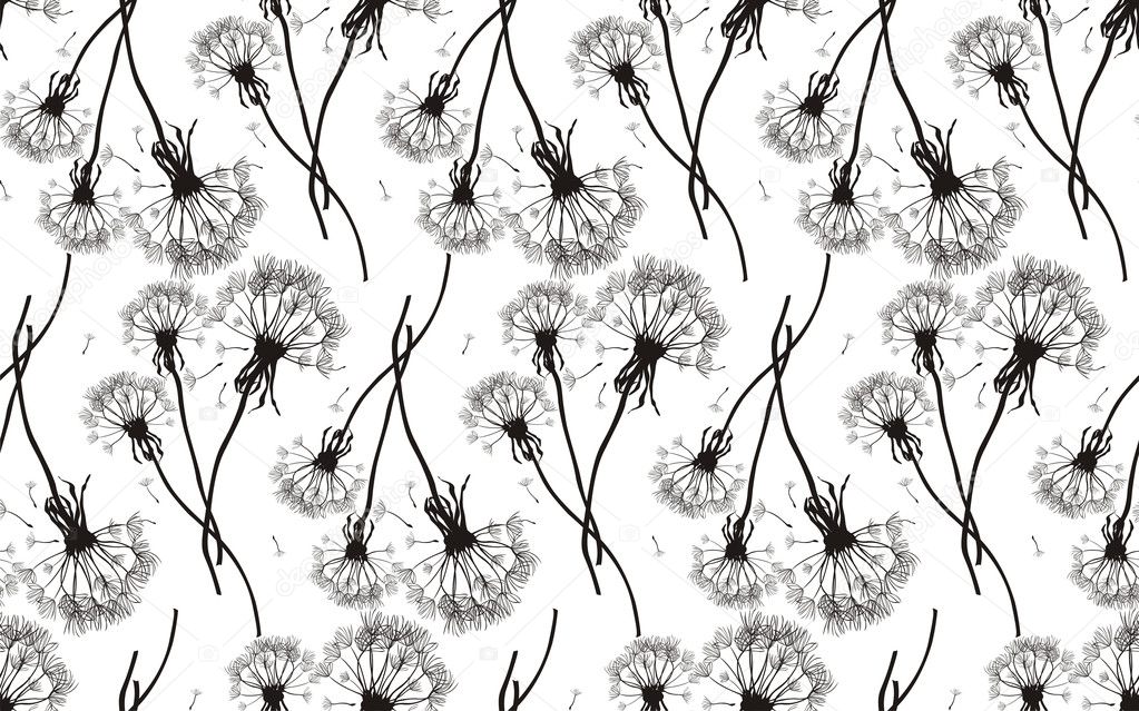 Black dandelions seamless vector texture