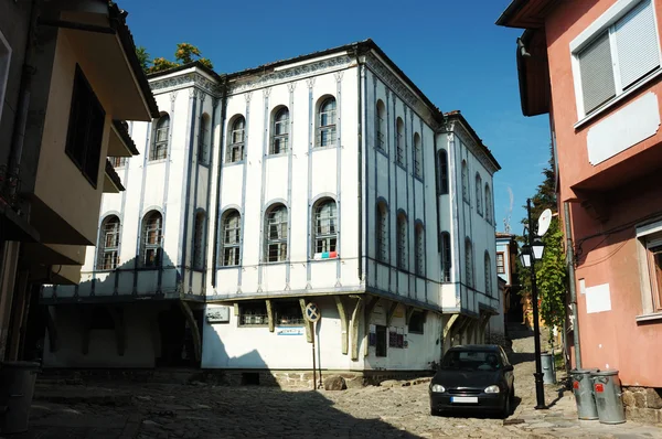 Plovdiv, Bulgaristan'ın eski şehir merkezinin Ortaçağ evleri — Stok fotoğraf