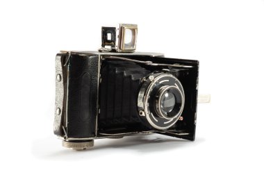 Old film photo camera on white background clipart