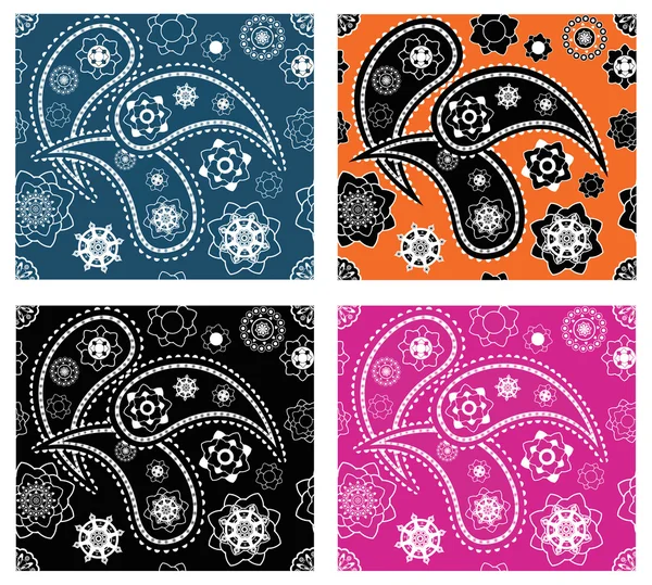Collection of four retro seamless indian paisley vector patterns — Stock Vector
