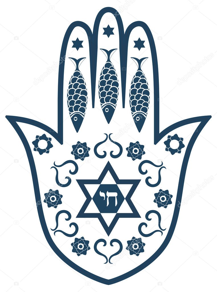 Jewish sacred amulet - hamsa or Miriam hand, vector illustration