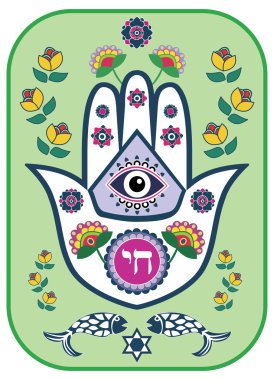 Jewish hamsa hand amulet - or Miriam hand, vector illustration clipart