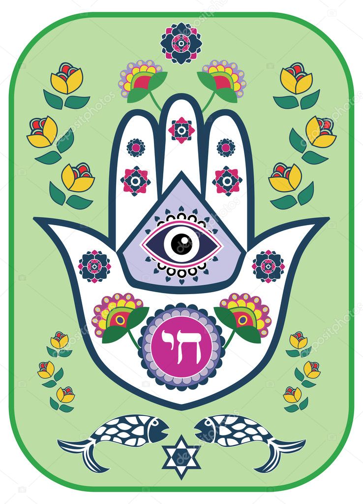 Jewish hamsa hand amulet - or Miriam hand, vector illustration