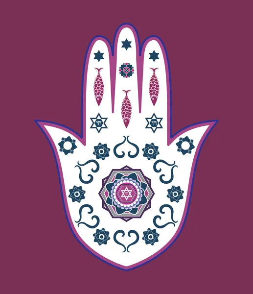 Amuleto de mano de hamsa judía - o mano de Miriam, ilustración vectorial — Vector de stock