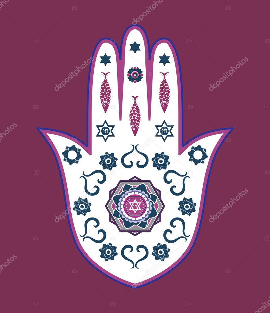 Jewish hamsa hand amulet - or Miriam hand, vector illustration