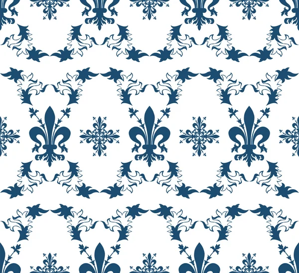Textura do vetor real azul sem costura com fleur-de-lis — Vetor de Stock