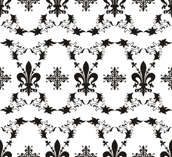 Textura vectorial real negra inconsútil con flor de lis — Vector de stock