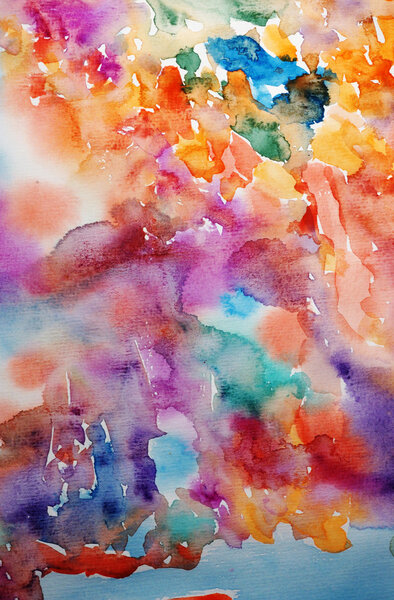 Watercolor bright hand painted art background for scrapbooking design, created by me