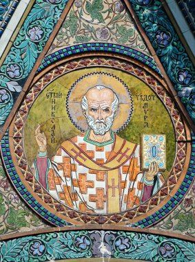 Saint Nicholas icon in the church - patron of seafarers clipart