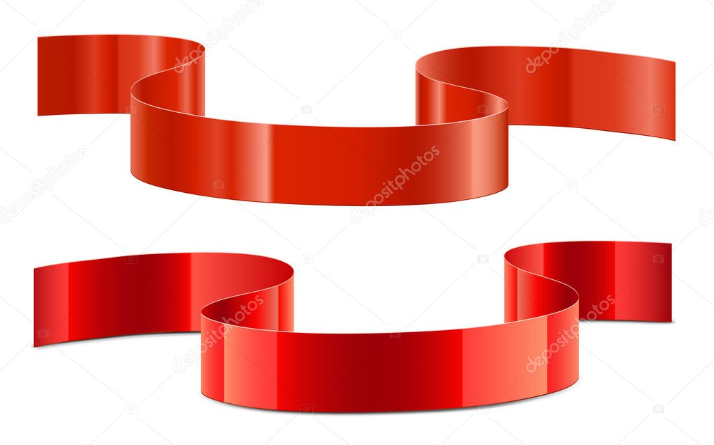 Red decoration ribbon with shadows and reflections