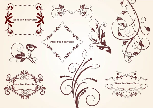 Conjunto Elementos Decorativos Decorativos Florales Vectorizados — Archivo Imágenes Vectoriales