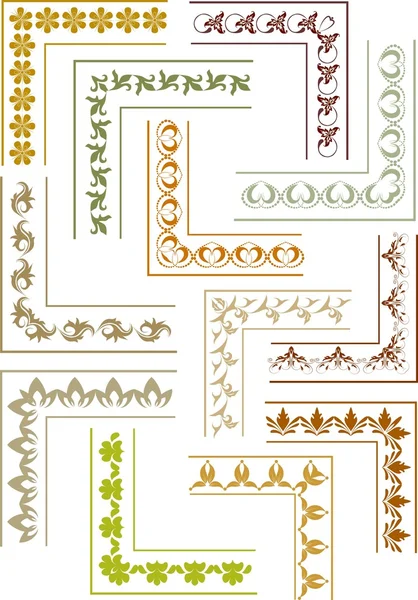 Ensemble Dix Éléments Angle Pour Cadres Style Floral — Image vectorielle