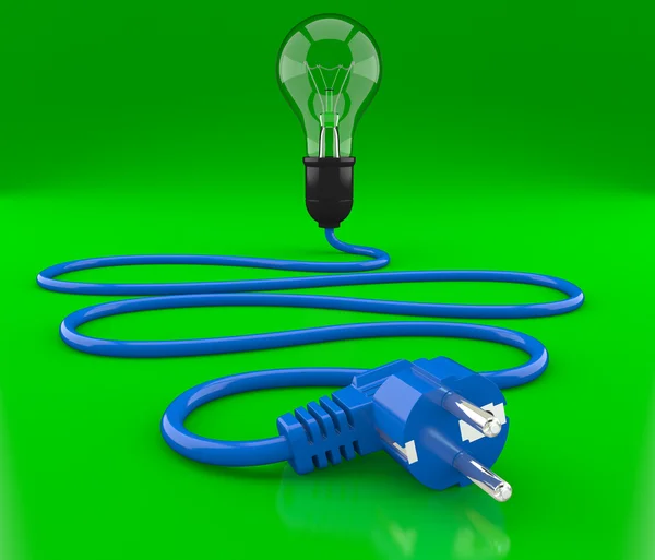 Light Bulb Cable Electroplug Green Background — Stock Photo, Image