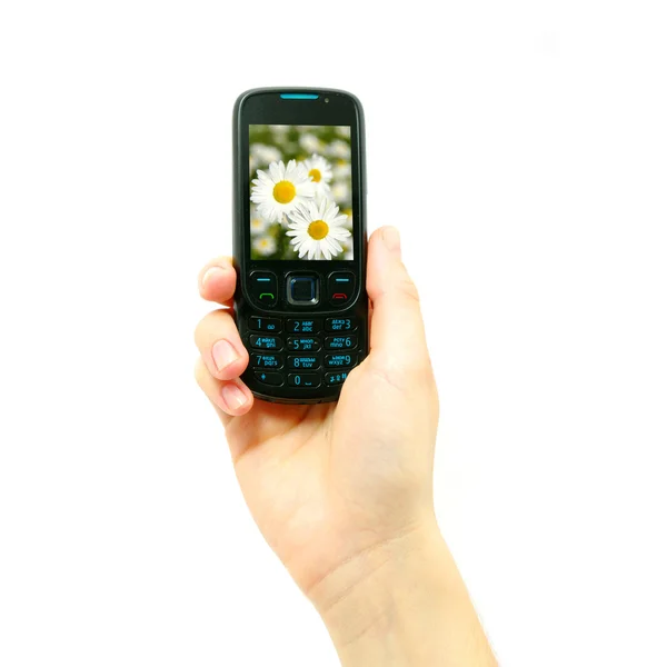 Mobiele Telefoon Hand Geïsoleerd Wit — Stockfoto