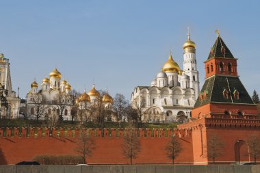 Kremlin churchs with golden domes over blue sky, Moscow, Russia clipart