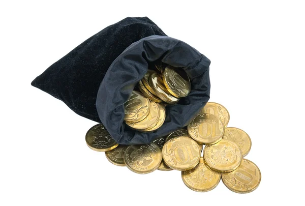 Geldmünzen Tüte Isoliert Auf Weiß — Stockfoto