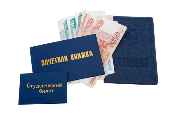Certificados de estudiante y dinero — Foto de Stock