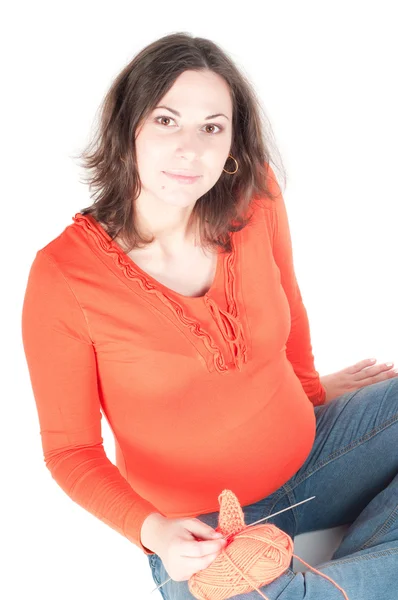 Retrato de mulher grávida bonita tricô — Fotografia de Stock