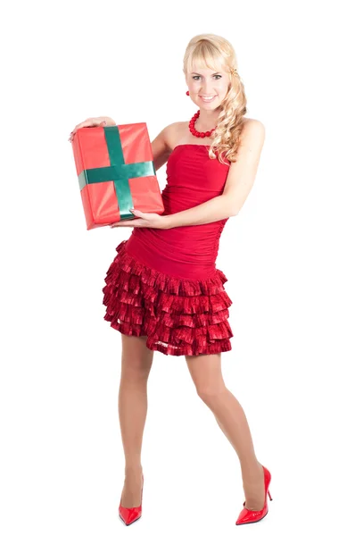 Glückliche Frau mit Weihnachtsgeschenken — Stockfoto