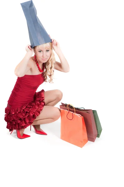Happy woman with Christmas presents — Stock Photo, Image