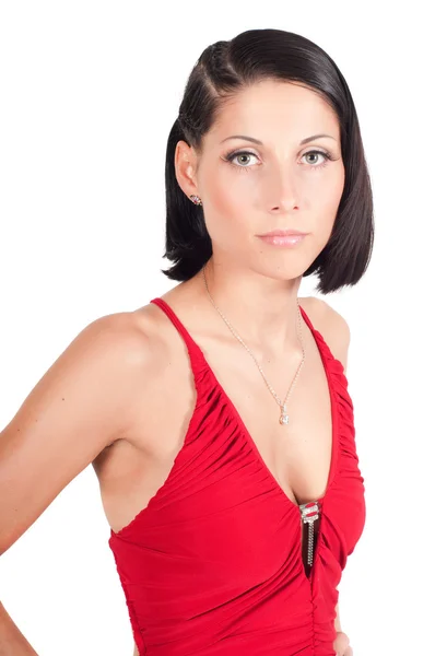 Porträt einer schönen Frau in Rot — Stockfoto