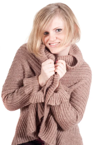 Krásná žena v svetr — Stock fotografie