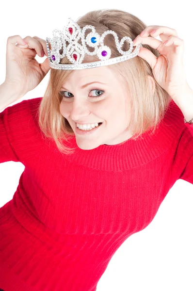 Portrait of beautiful woman with crown — Stock Photo, Image