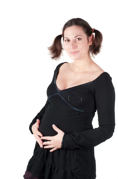 Portrait de jolie femme enceinte en robe noire — Photo