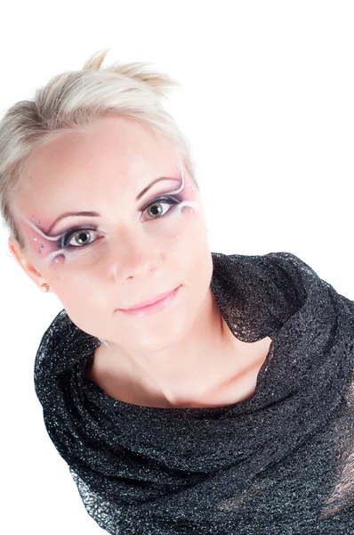 Atelieraufnahme Einer Frau Mit Gesichtskunst Isoliert Auf Weiß — Stockfoto