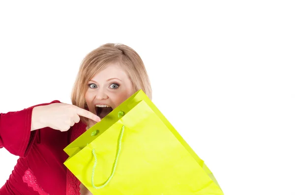 Beautiful Woman Shopping Bags Isolated Onwhite — Stock Photo, Image