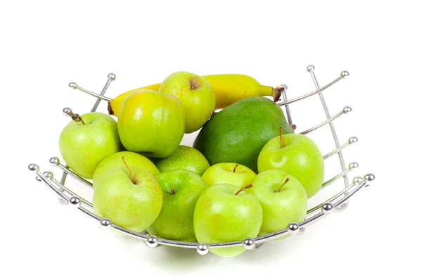 Tiro Cesta Con Frutas Aisladas Blanco — Foto de Stock