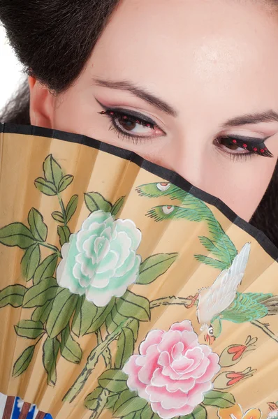 Portrait Girl Asian Appearance Make Geisha White Background — Stock Photo, Image