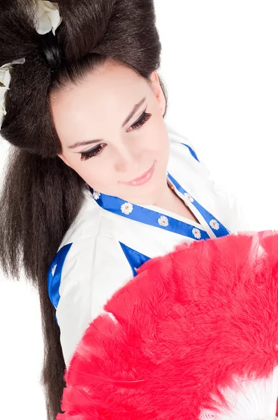 Ritratto Della Ragazza Dall Aspetto Asiatico Con Trucco Sotto Geisha — Foto Stock
