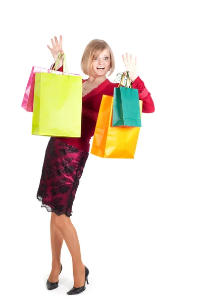Gyönyörű nő bevásárló táskák — Stock Fotó