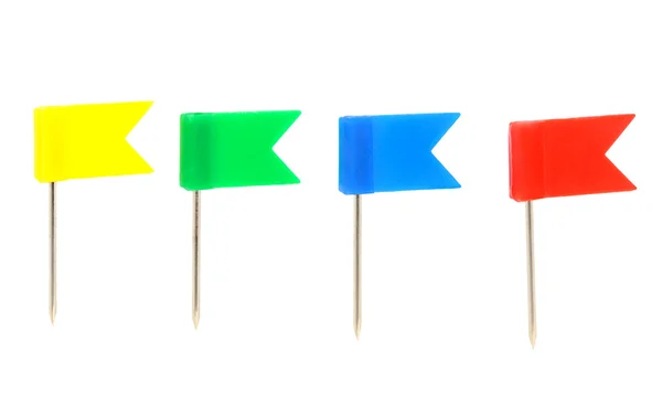 Fyra färg flaggor - push-pin — Stockfoto