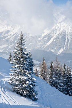 Dağları kar altında. Ski resort schladming. Avusturya