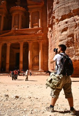 Tourist and Nabatean temple Petra, Jordan clipart