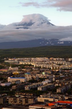 City and vulcano. clipart