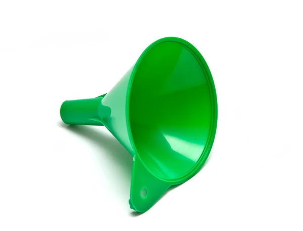 Green plastic kitchen funnel isolated on the white background — Stock Photo, Image