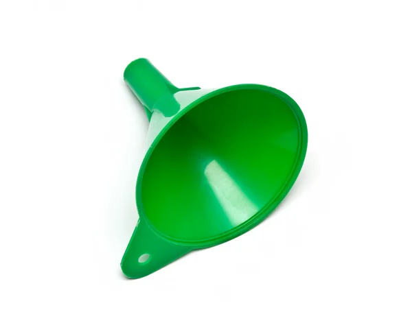 Green plastic kitchen funnel isolated on the white background — Stock Photo, Image