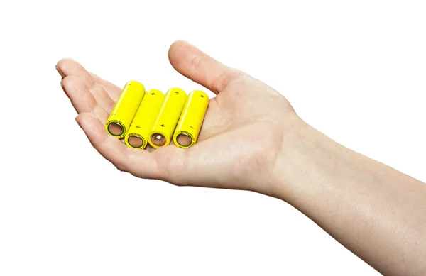 Battery on hand isolated on white background — Stock Photo, Image