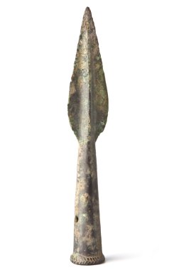 Ancient bronze spear on white background clipart
