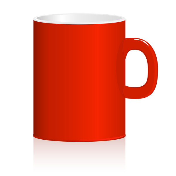 Red mug on white background. Vector.