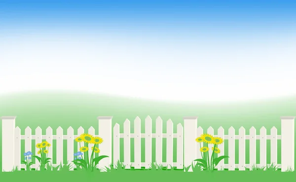 Herbe et clôture sous le ciel bleu . — Image vectorielle