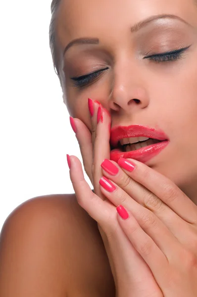 Woman with smeared lipstick — Stock Photo, Image