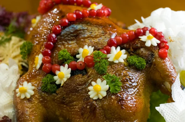 Miska s pečenou kachnu a zeleninou — Stock fotografie